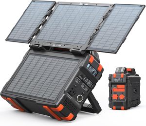 300W Portable Power Station with LiFePO4 Battery Pure Sine Wave Inverter Solar Panel & PWM Controller for Outdoor Use
